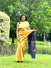 Canary Yellow & Purple Tussar Ghicha Jari border